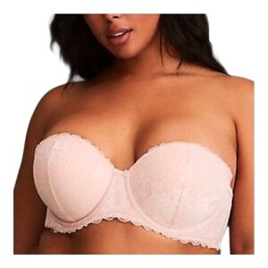 Torrid Pink Lace Microfiber Push-Up Multi-Way Bra Strapless 42C Stays In Place!